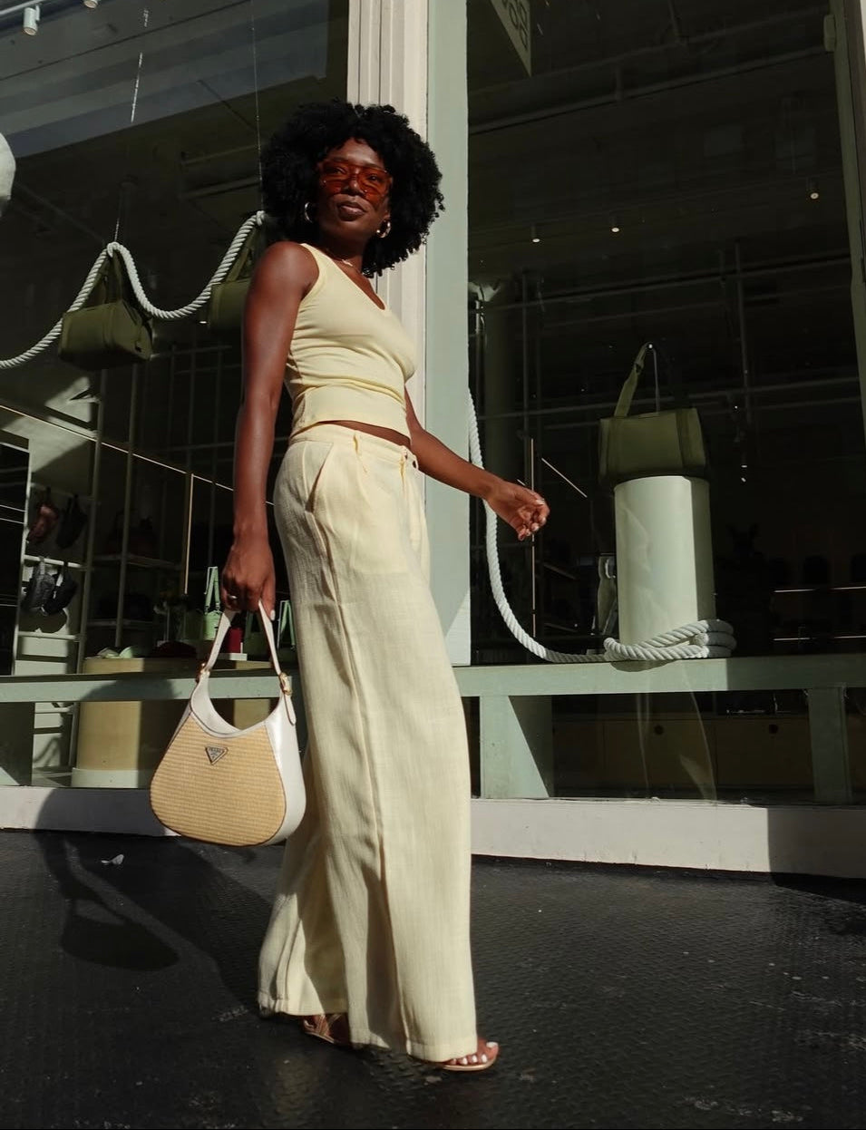 Prada Cleo Leather & Raffia - White