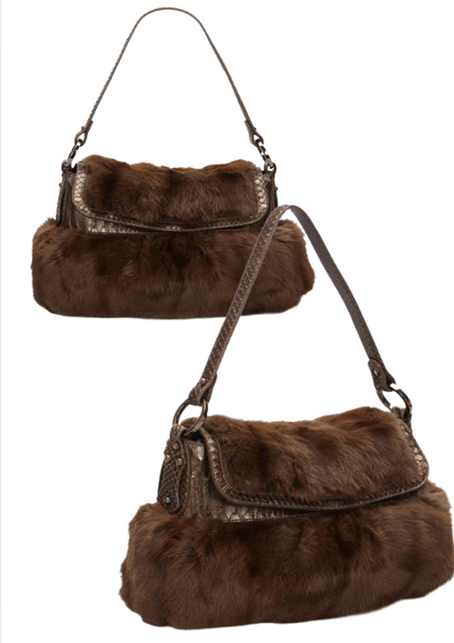 Fendi Chef 2004 Rabbit Fur & Python Shoulder Bag