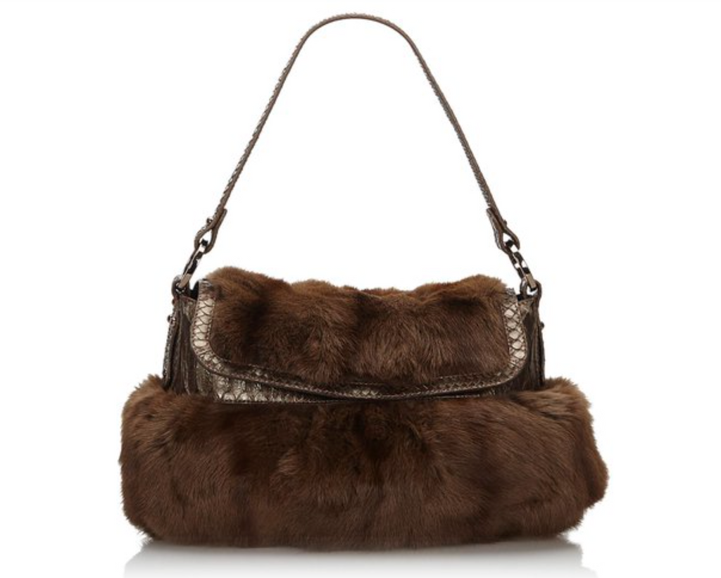 Fendi Chef 2004 Rabbit Fur & Python Shoulder Bag