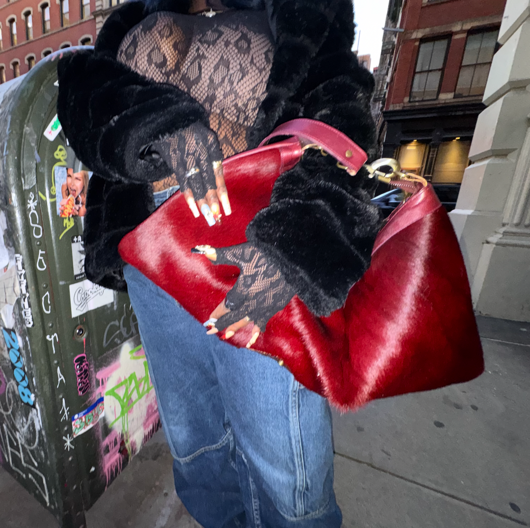 Pierre Laborde Monochrome Leather & Pony Hair Medium Shoulder Bag - Burgundy