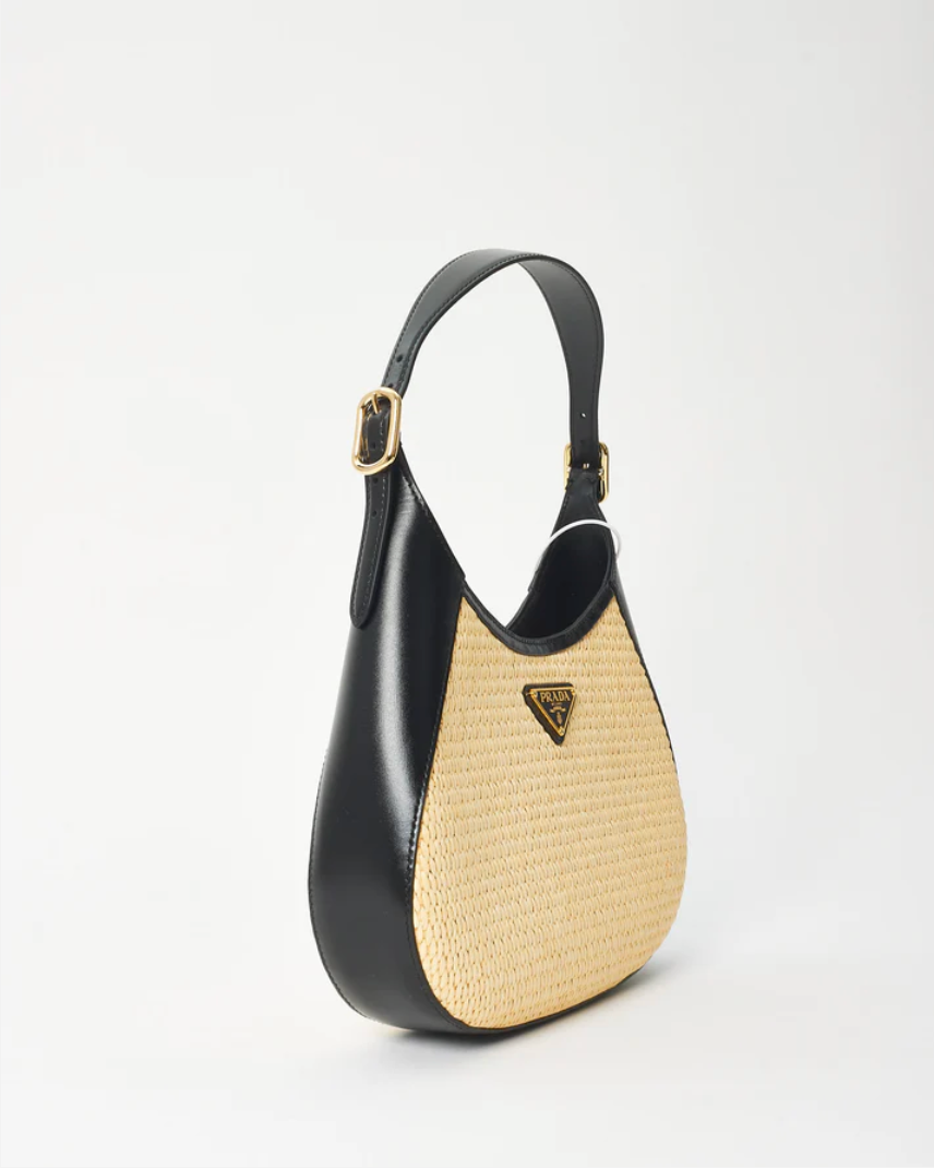 Prada Cleo Leather & Raffia - Black