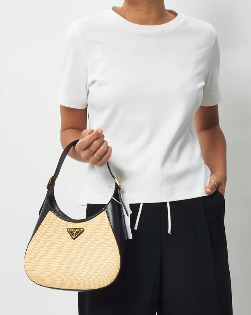 Prada Cleo Leather & Raffia - Black