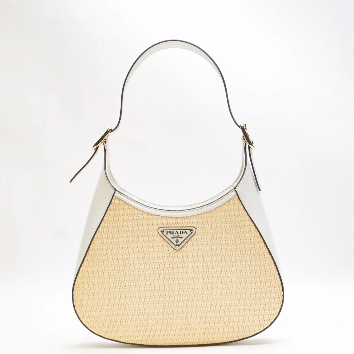 Prada Cleo Leather & Raffia - White