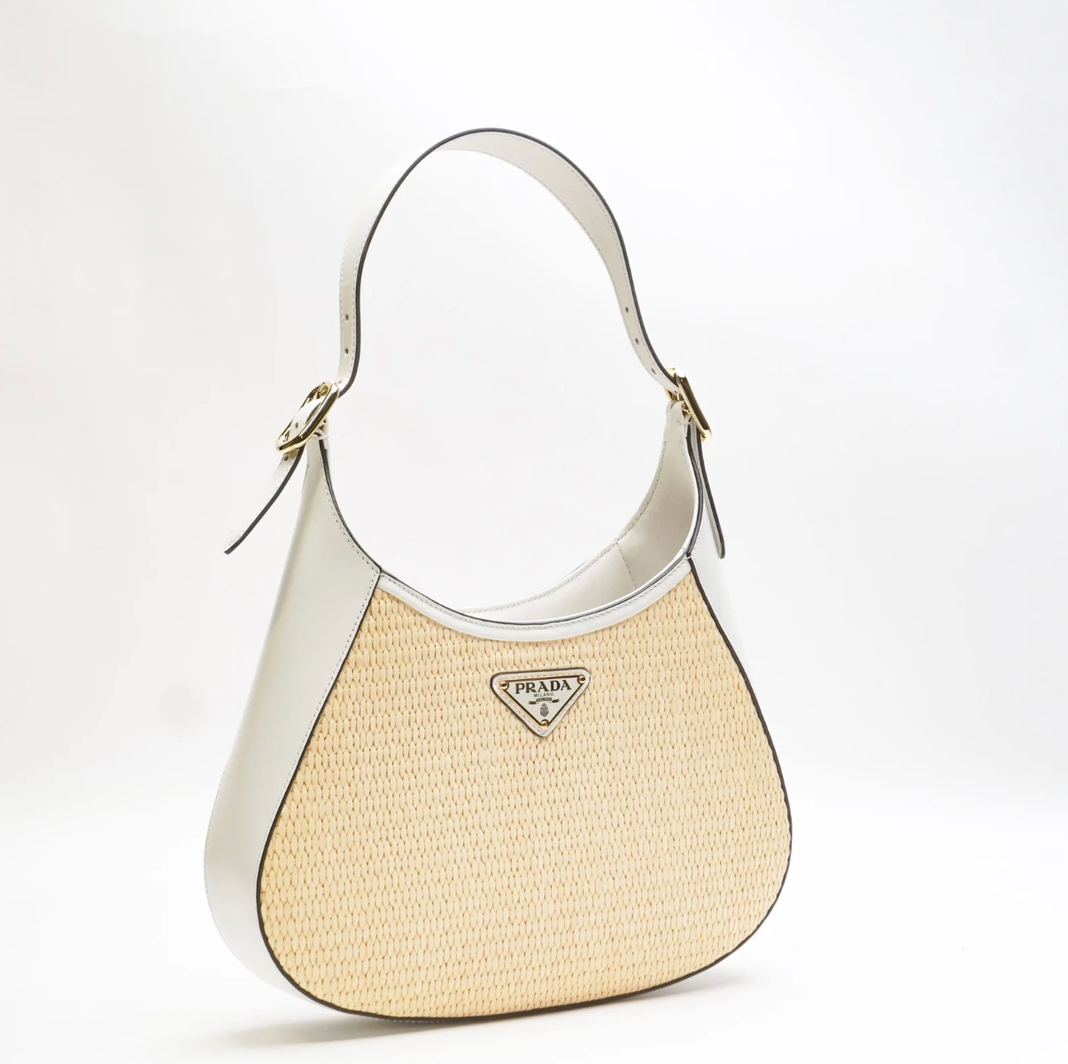 Prada Cleo Leather & Raffia - White