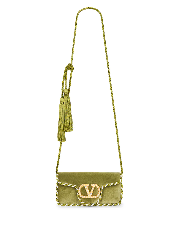 Valentino Garavani Loco Clutch — Olive Green Velvet