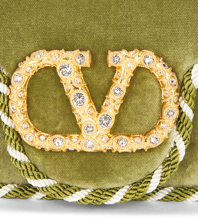Valentino Garavani Loco Clutch — Olive Green Velvet