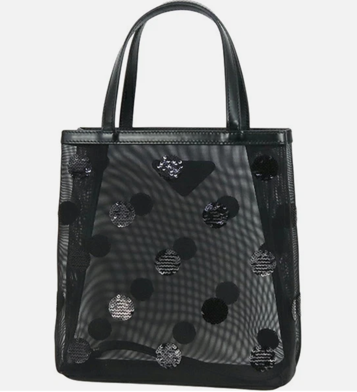 Prada Ricamo Rete Leather-Trimmed Sequin Polka-Dot Mesh Tote — Black