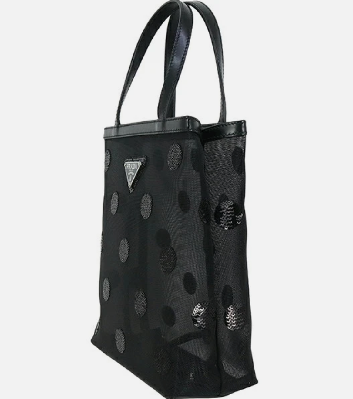 Prada Ricamo Rete Leather-Trimmed Sequin Polka-Dot Mesh Tote — Black