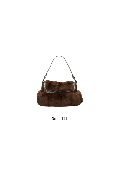 Fendi Chef 2004 Rabbit Fur & Python Shoulder Bag