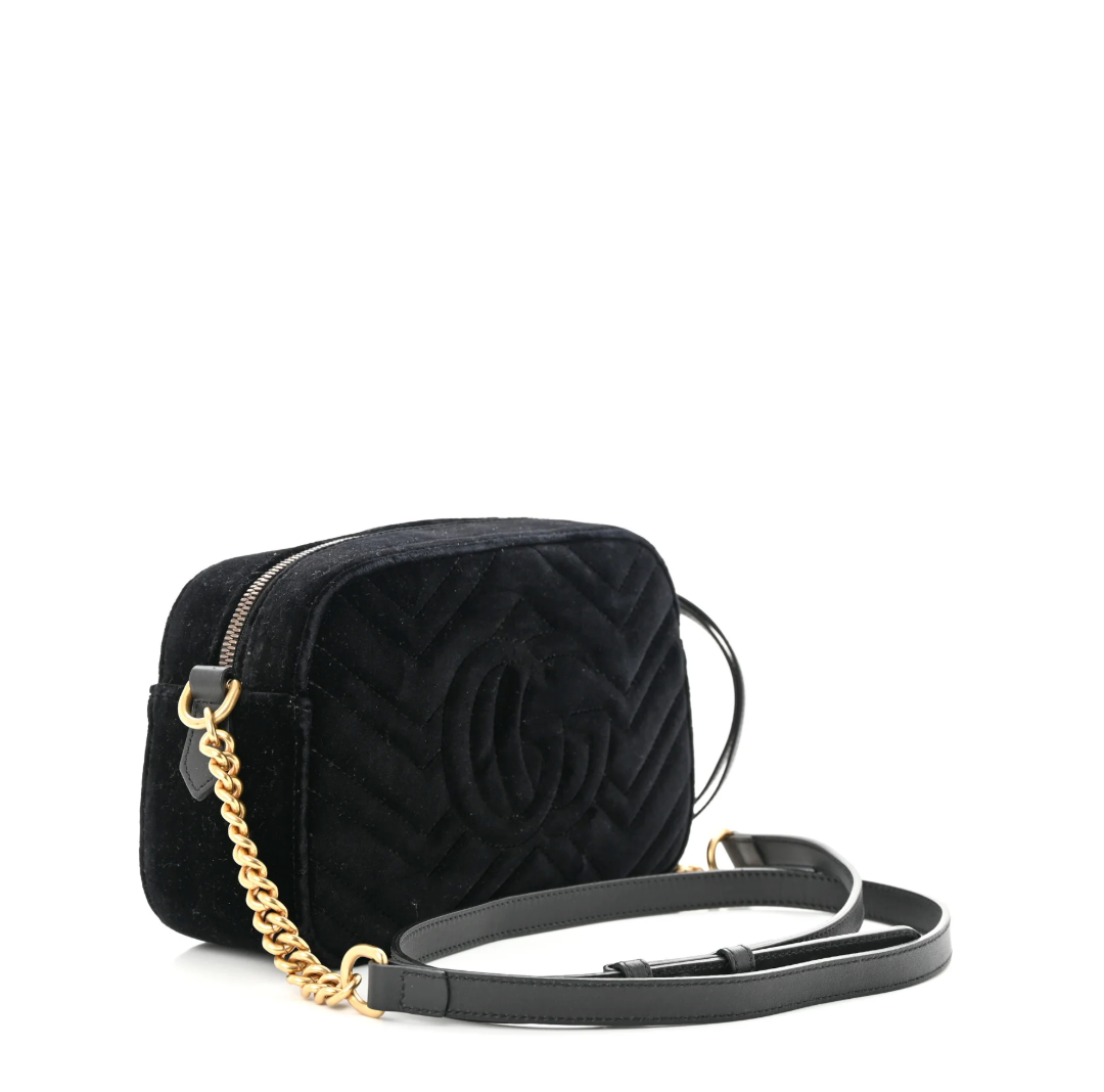 Gucci Velvet Matelasse Small GG Marmot Chain Shoulder Bag