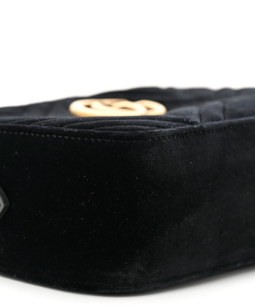 Gucci Velvet Matelasse Small GG Marmot Chain Shoulder Bag