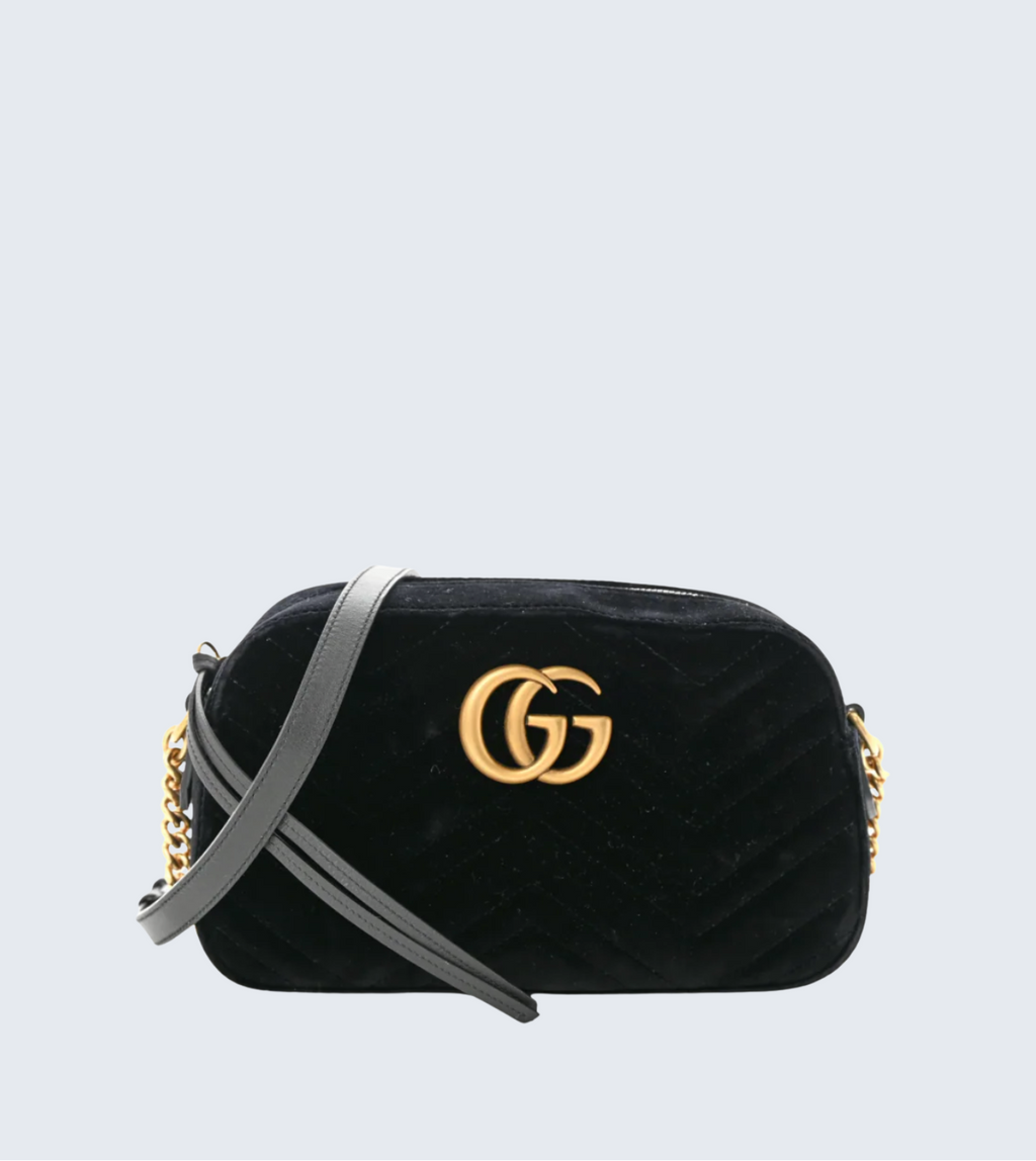 Gucci Velvet Matelasse Small GG Marmot Chain Shoulder Bag