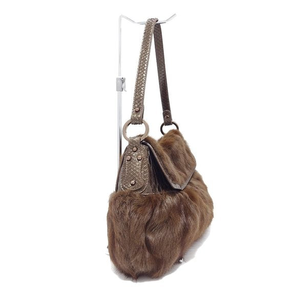 Fendi Chef 2004 Rabbit Fur & Python Shoulder Bag