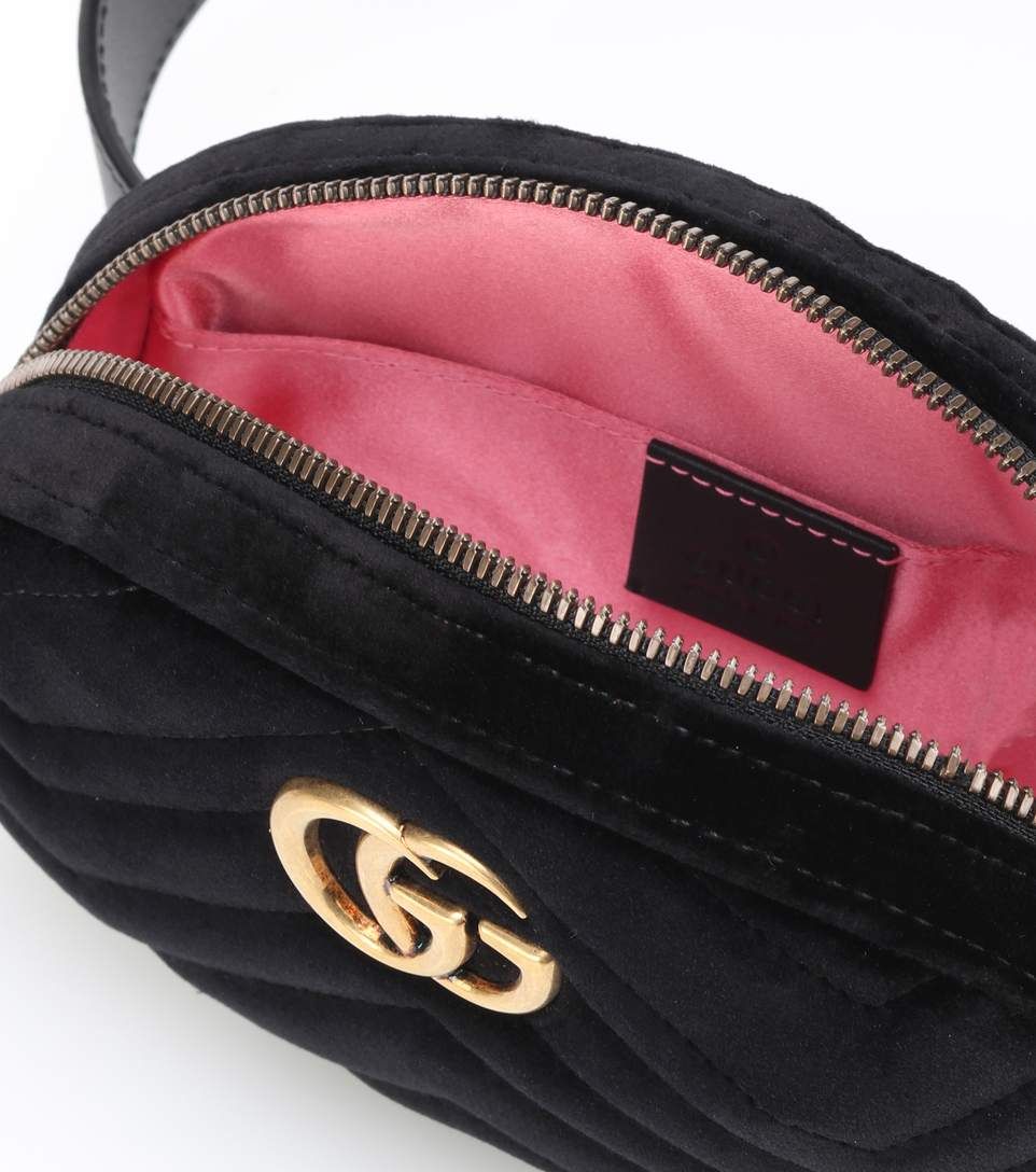 Gucci Velvet Matelasse Small GG Marmot Chain Shoulder Bag