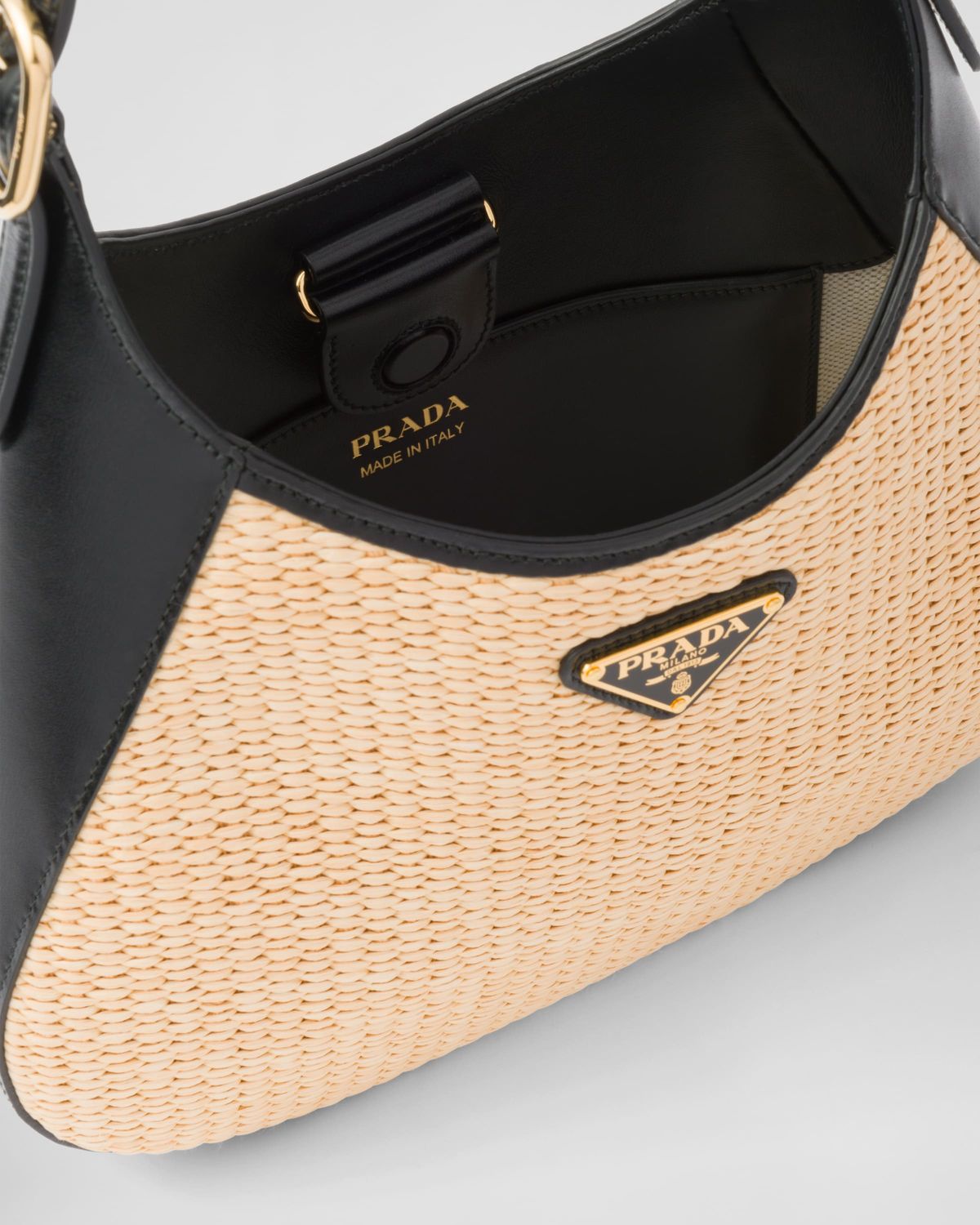 Prada Cleo Leather & Raffia - Black